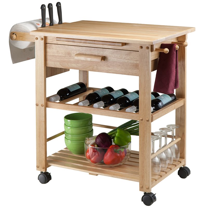 Pemberly Row Transitional Solid Wood Kitchen Cart in Natural