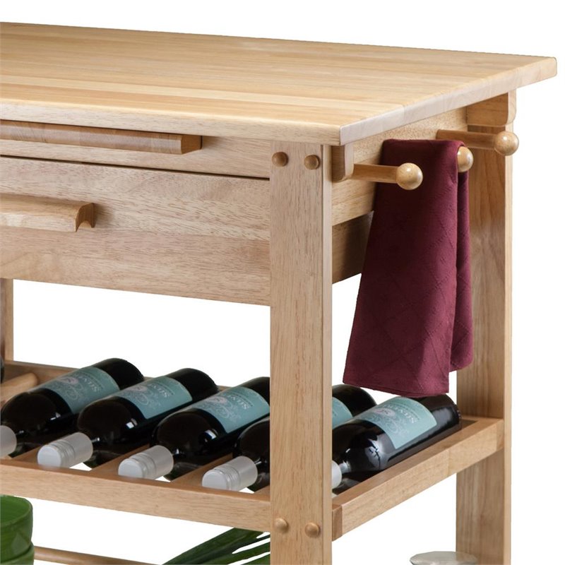 Pemberly Row Transitional Solid Wood Kitchen Cart in Natural