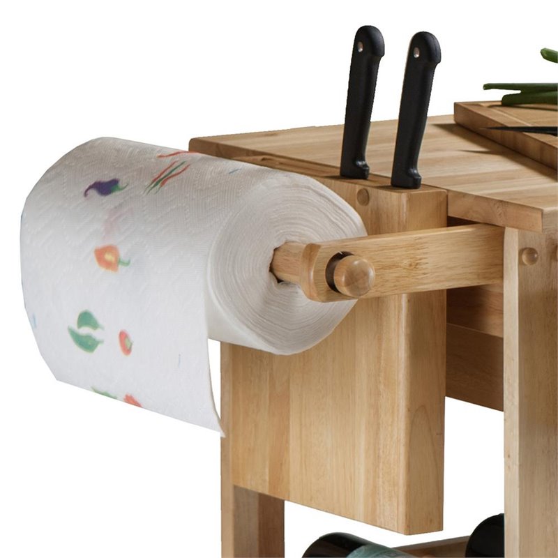 Pemberly Row Transitional Solid Wood Kitchen Cart in Natural