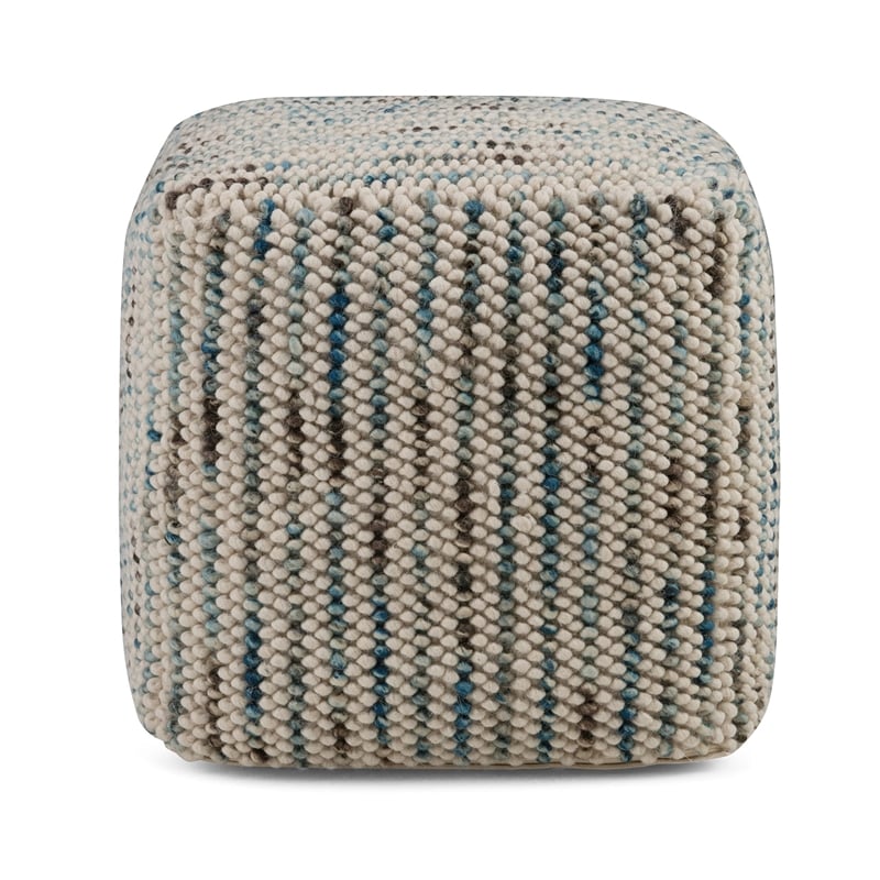 Pemberly Row Boho Cube Woven Pouf in Multi Color Cotton and Wool