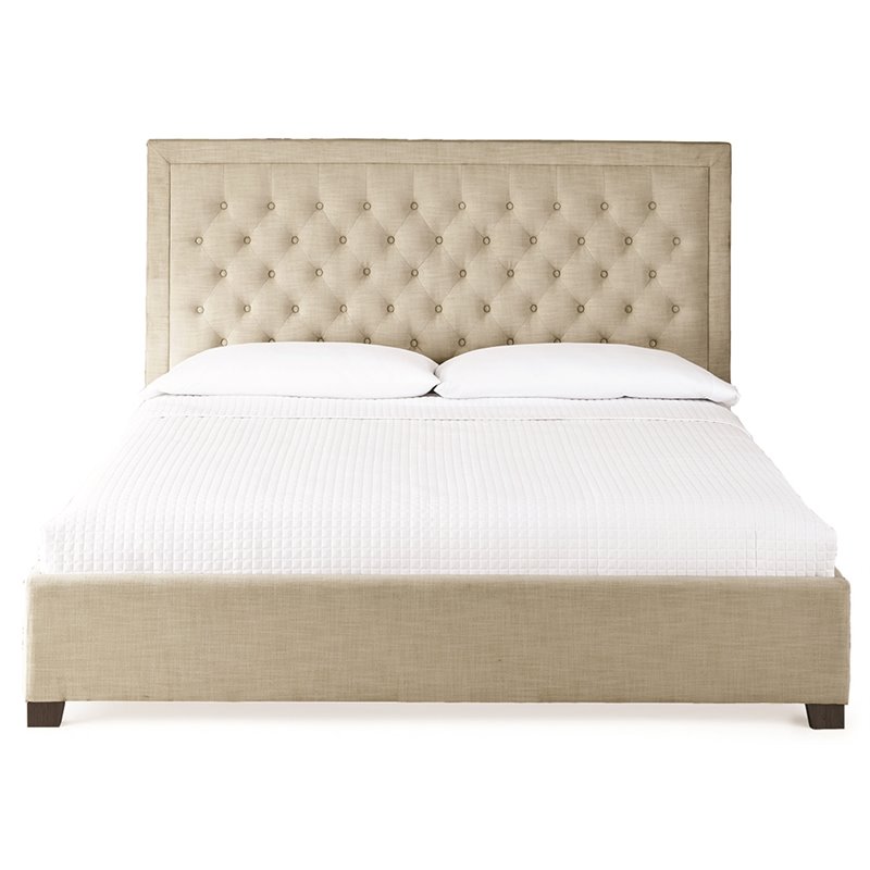 Pemberly Row Transitional Fabric Tufted Queen Platform Bed in Sand