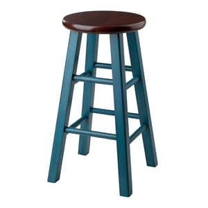Pemberly Row 24&quot Transitional Solid Wood Counter Stool in Walnut and Teal