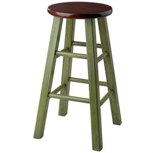 Pemberly Row 24&quot Transitional Solid Wood Counter Stool in Walnut and Green