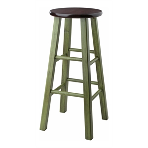 Pemberly Row 29&quot Transitional Solid Wood Bar Stool in Walnut and Green