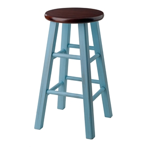 Pemberly Row 24&quot Transitional Solid Wood Counter Stool in Walnut and Light Blue