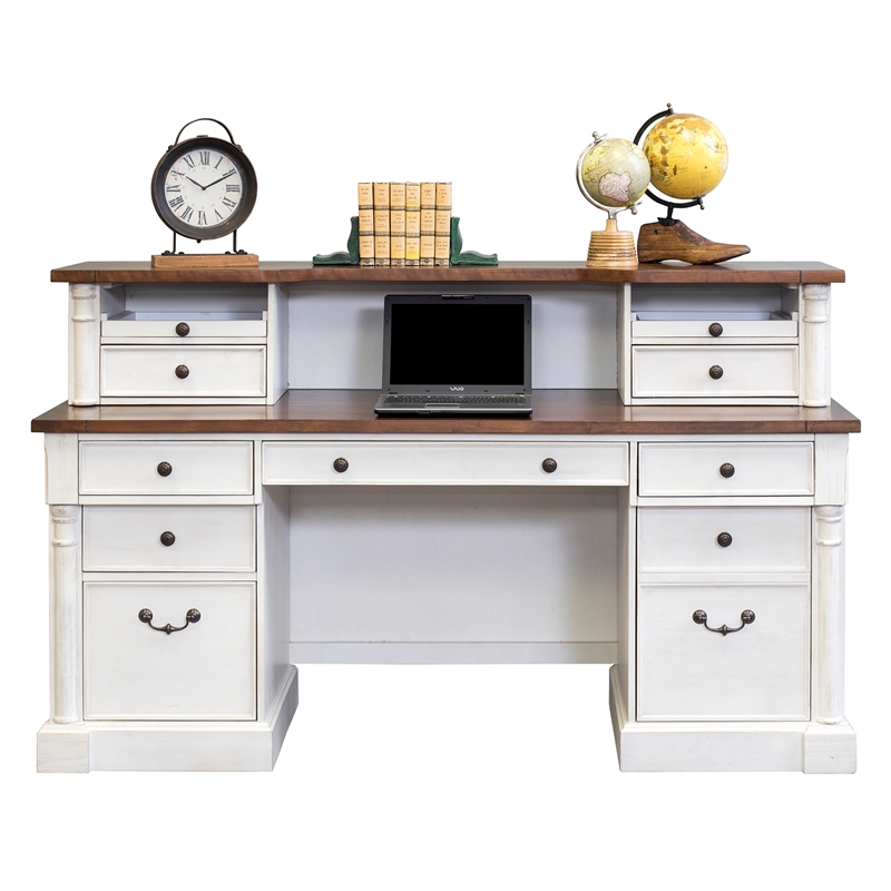 Pemberly Row Rustic Wood Hutch With Drawers Storage Hutch White