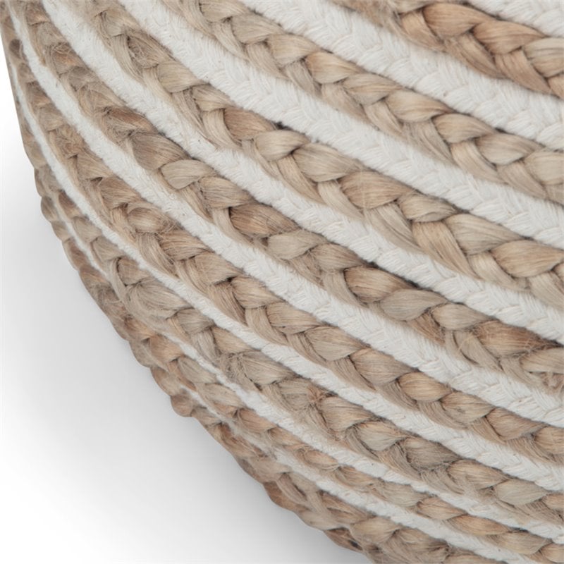 Pemberly Row Contemporary Boho Round Pouf in Natural JUTE Fabric