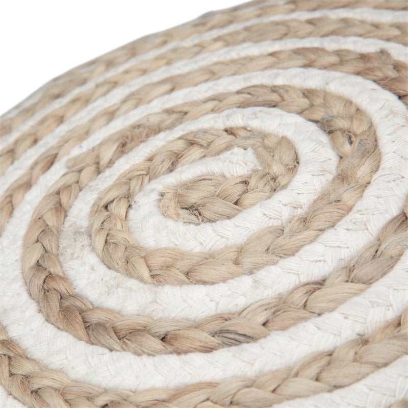 Pemberly Row Contemporary Boho Round Pouf in Natural JUTE Fabric