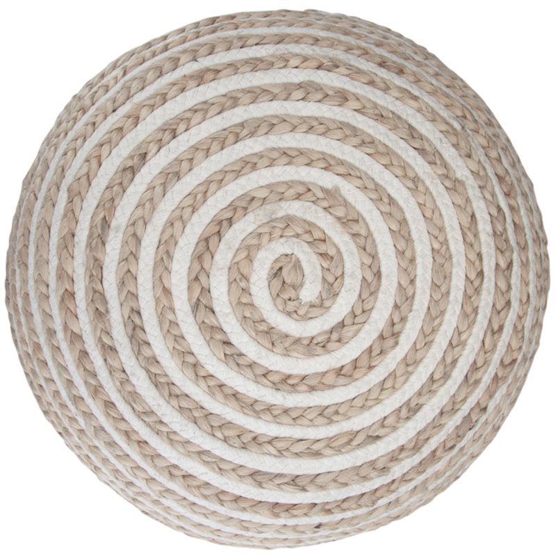 Pemberly Row Contemporary Boho Round Pouf in Natural JUTE Fabric