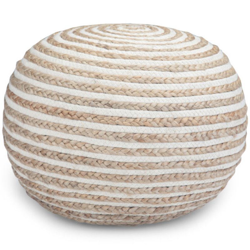 Pemberly Row Contemporary Boho Round Pouf in Natural JUTE Fabric
