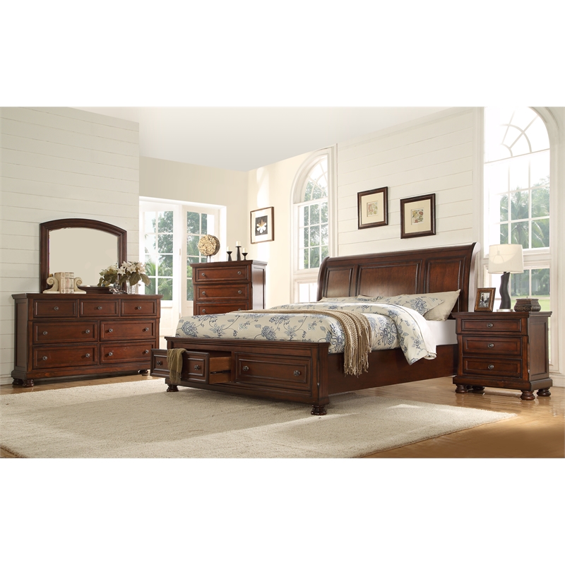 Pemberly Row King Storage Platform Bed Made with Wood in Dark Walnut