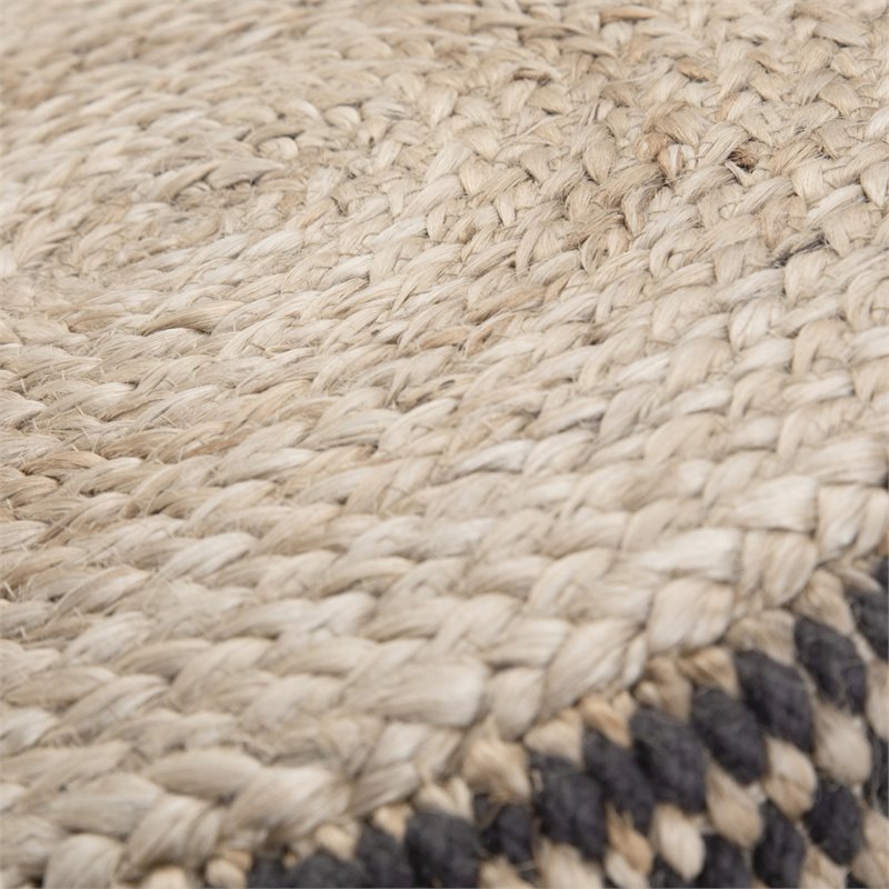 Pemberly Row Contemporary Boho Round Braided Pouf in Natural Jute