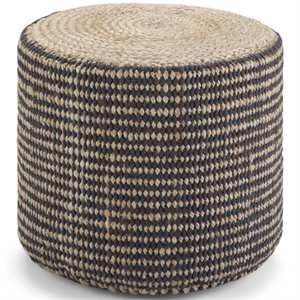 Pemberly Row Contemporary Boho Round Braided Pouf in Natural Jute