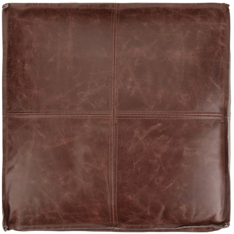 Pemberly Row Contemporary Boho Square Pouf in Brown Genuine Leather
