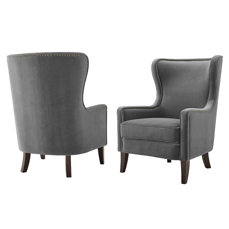 Pemberly Row Contemporary Wingback Charcoal Velvet Accent Chair
