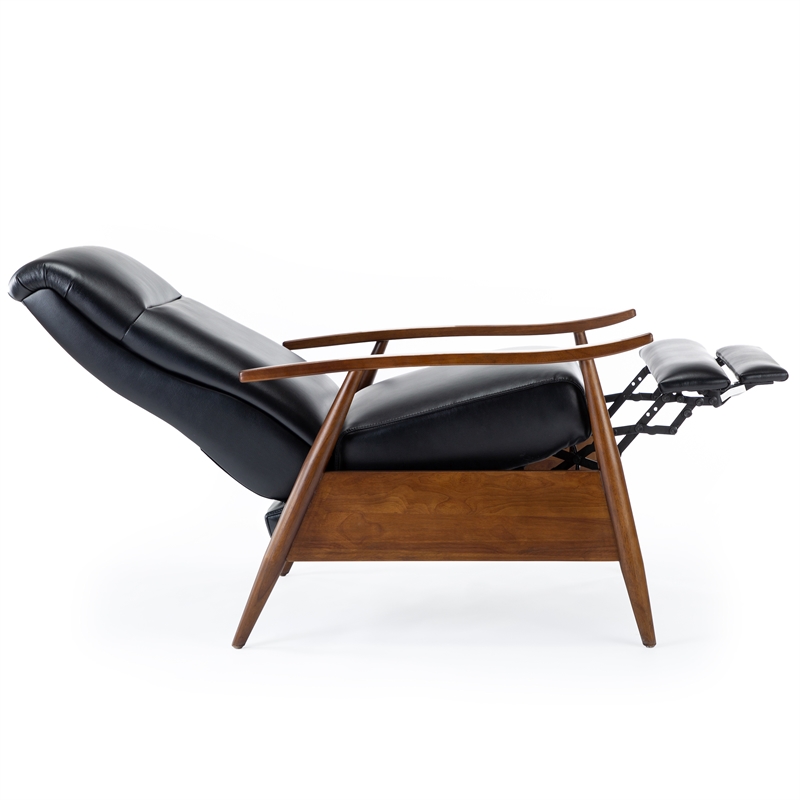Pemberly Row Black Faux Leather Wooden Arm Push Back Recliner Chair