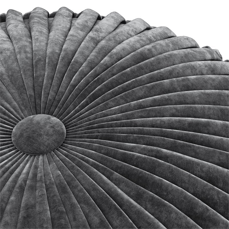 Pemberly Row Contemporary Boho Round Pouf in Slate Gray Velvet Fabric