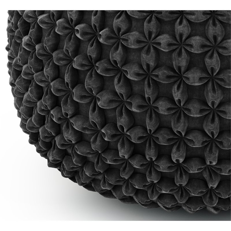 Pemberly Row Contemporary Boho Round Pouf in Slate Gray Velvet Fabric