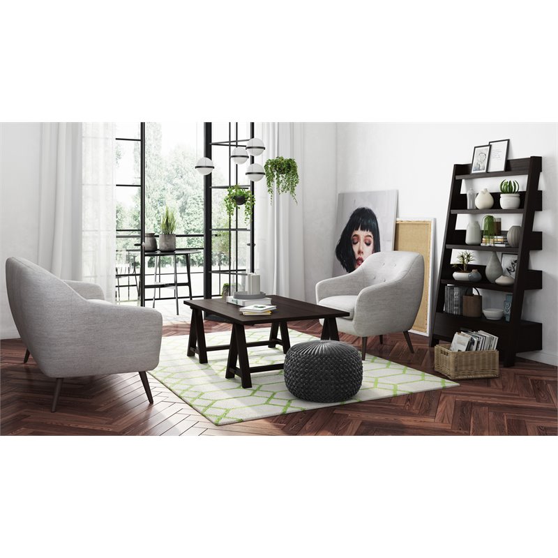 Pemberly Row Contemporary Boho Round Pouf in Slate Gray Velvet Fabric