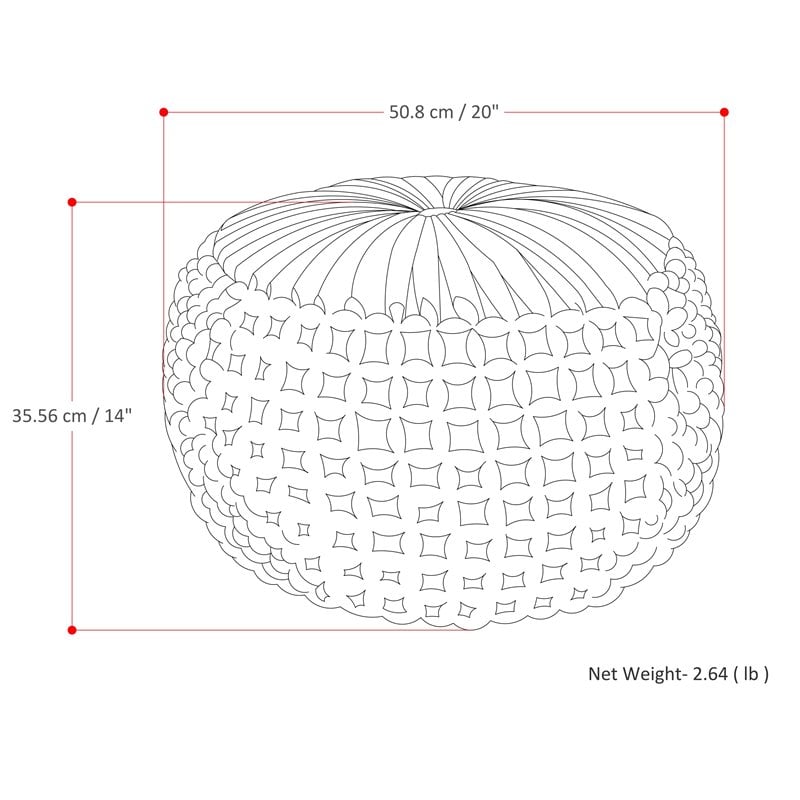 Pemberly Row Contemporary Boho Round Pouf in Slate Gray Velvet Fabric