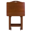 Pemberly Row 5-Piece Transitional Solid Wood Snack Table Set in Walnut
