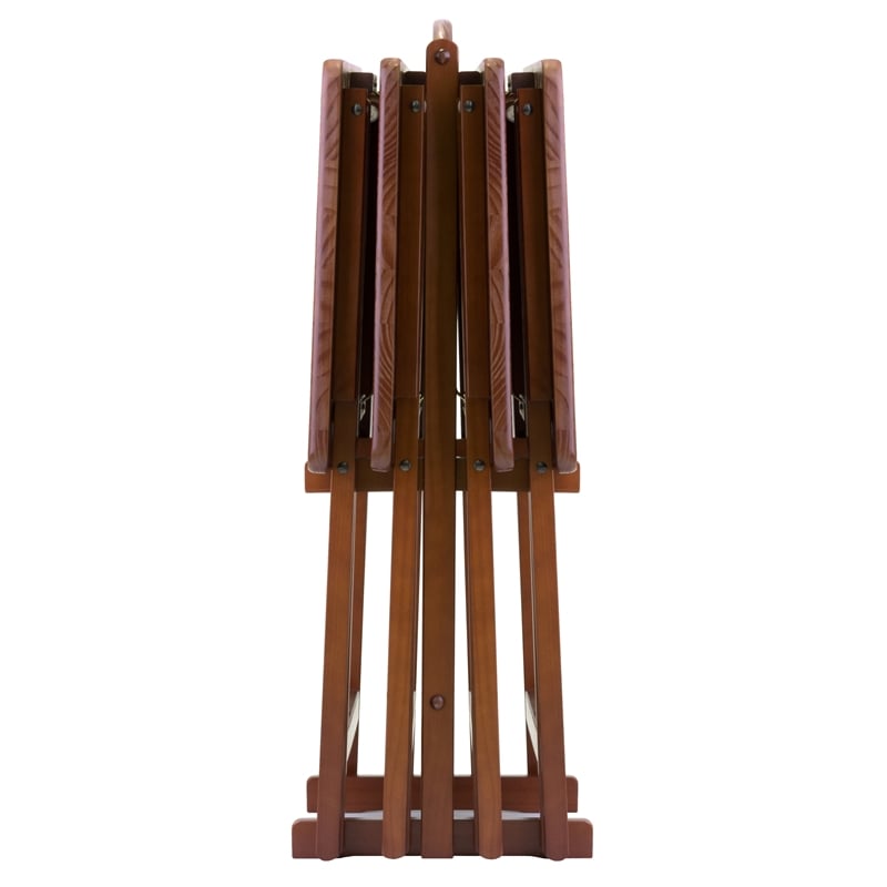 Pemberly Row 5-Piece Transitional Solid Wood Snack Table Set in Walnut