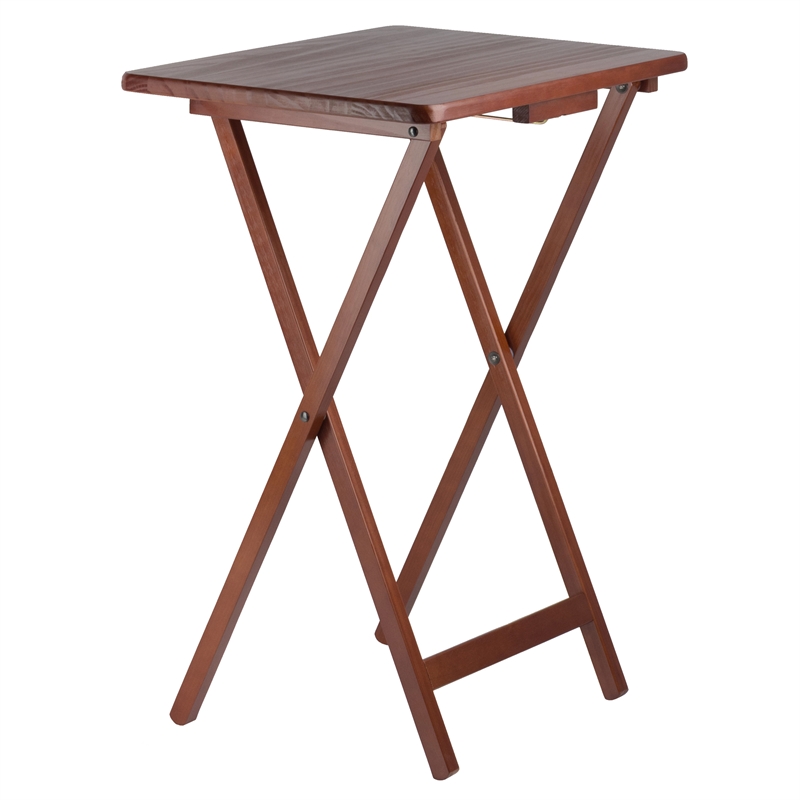 Pemberly Row 5-Piece Transitional Solid Wood Snack Table Set in Walnut