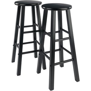 Pemberly Row 29&quot Transitional Solid Wood Bar Stool in Black (Set of 2)