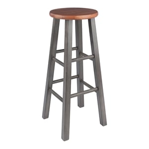 Pemberly Row 29&quot Transitional Solid Wood Bar Stool in Rustic Teak and Gray