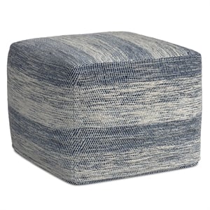 Pemberly Row Contemporary Boho Square Pouf in Patterened Teal Cotton
