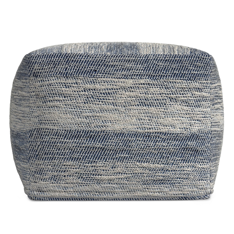 Pemberly Row Contemporary Boho Square Pouf in Patterened Teal Cotton