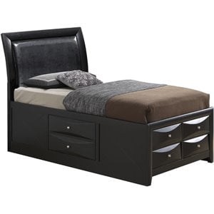 Pemberly Row Contemporary Wood Veneer Twin Storage Bed in Black