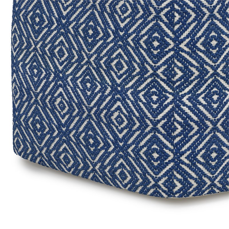 Pemberly Row Boho Square Pouf in Patterened Blue and Natural Cotton