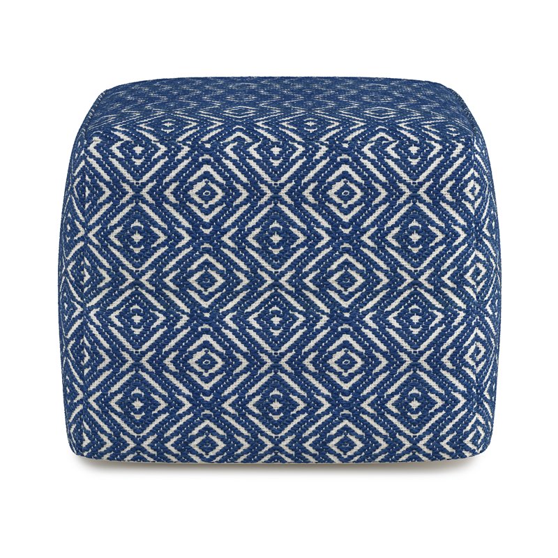 Pemberly Row Boho Square Pouf in Patterened Blue and Natural Cotton