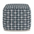 Pemberly Row Boho Square Pouf in Dark Blue and White Handloom Woven Pattern