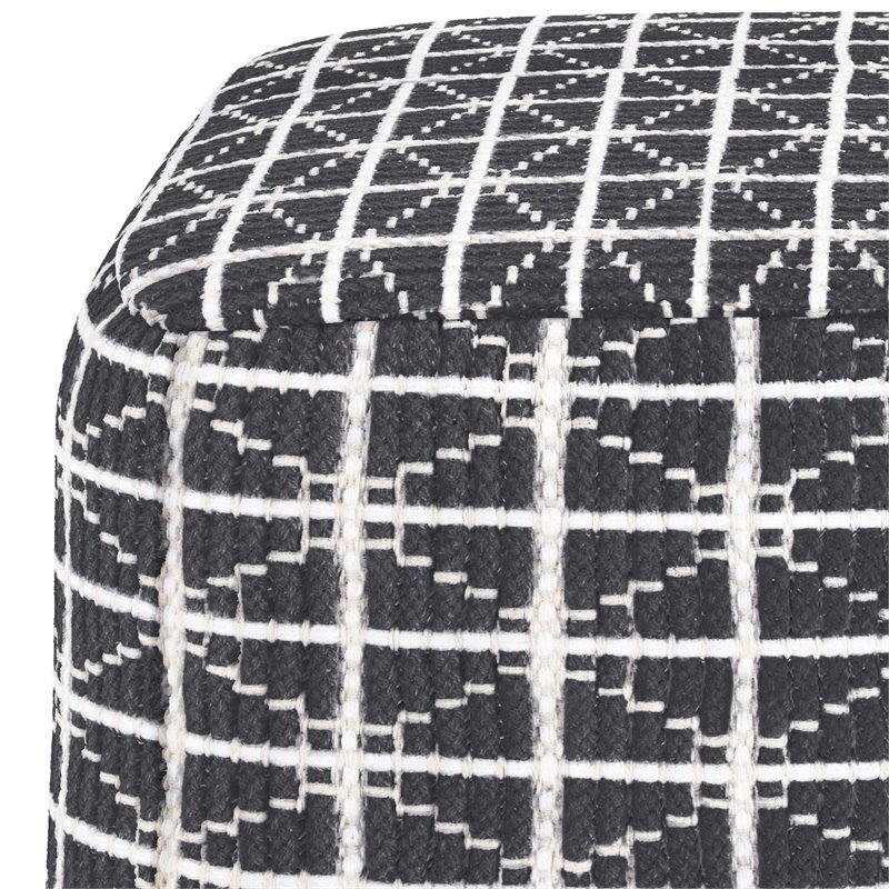 Pemberly Row Boho Square Pouf in Slate Gray and White Handloom Woven Pattern
