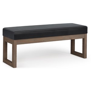 Pemberly Row 44&quot Ottoman Bench in Midnight Black Faux Leather