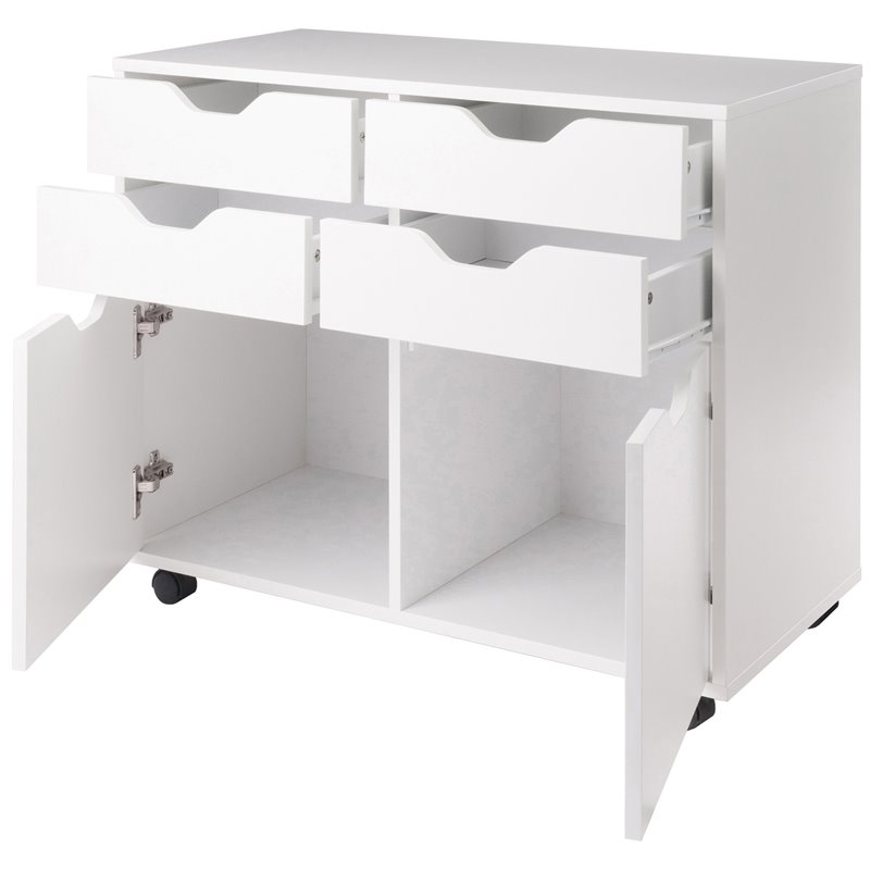 Pemberly Row 2-Section Mobile Contemporary Wood Storage Cabinet in White