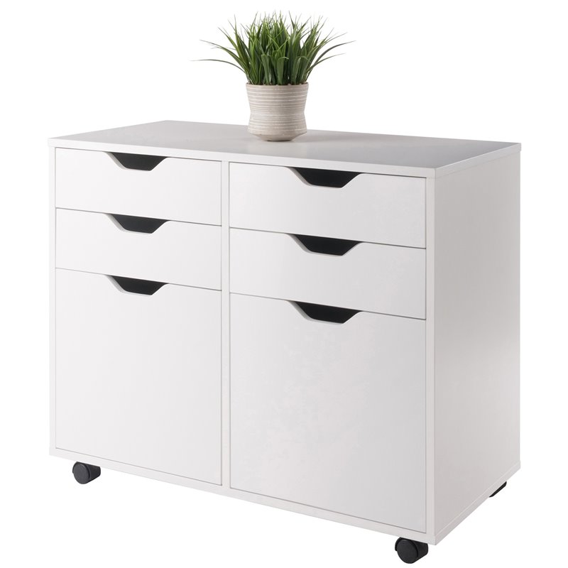Pemberly Row 2-Section Mobile Contemporary Wood Storage Cabinet in White