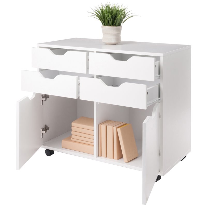 Pemberly Row 2-Section Mobile Contemporary Wood Storage Cabinet in White