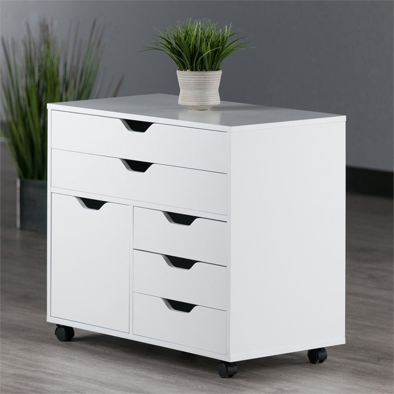 Pemberly Row 3-Section Mobile Contemporary Wood Storage Cabinet in White