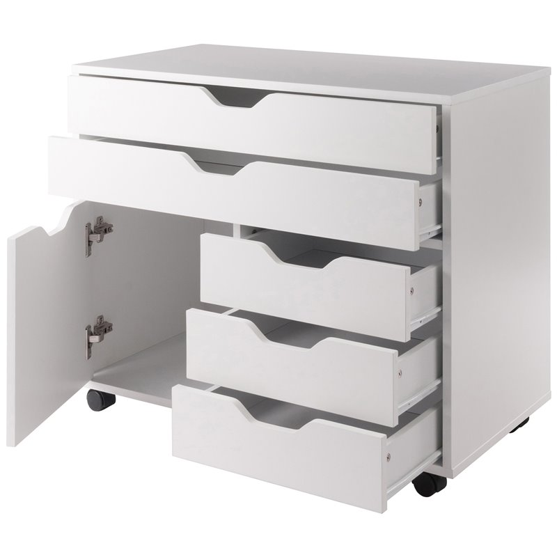 Pemberly Row 3-Section Mobile Contemporary Wood Storage Cabinet in White