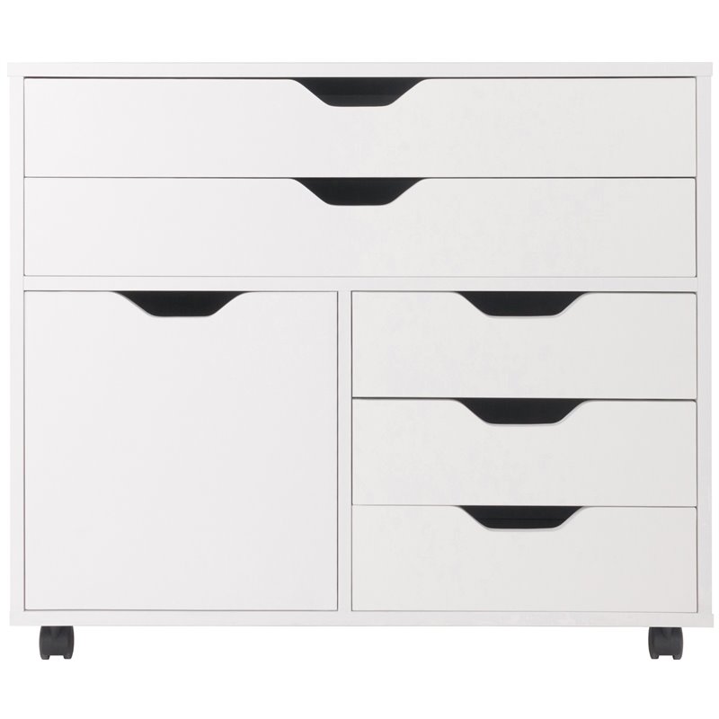 Pemberly Row 3-Section Mobile Contemporary Wood Storage Cabinet in White