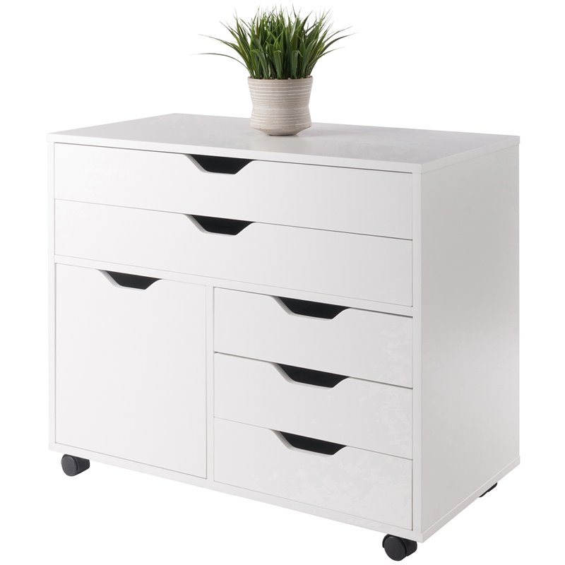 Pemberly Row 3-Section Mobile Contemporary Wood Storage Cabinet in White