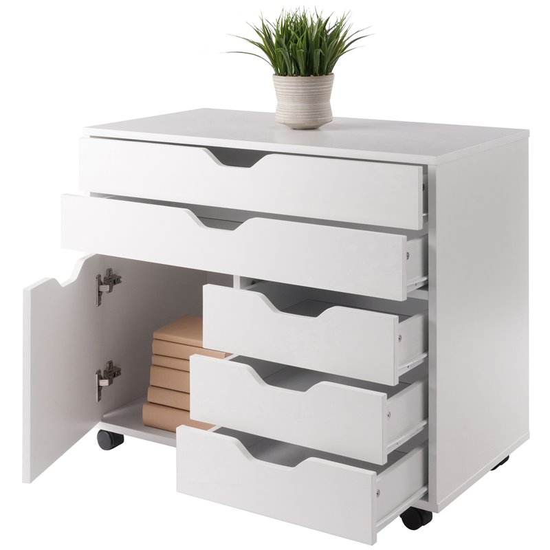 Pemberly Row 3-Section Mobile Contemporary Wood Storage Cabinet in White