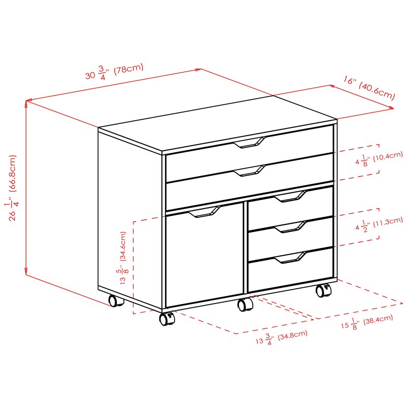 Pemberly Row 3-Section Mobile Contemporary Wood Storage Cabinet in White