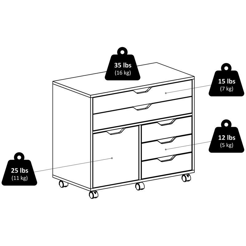 Pemberly Row 3-Section Mobile Contemporary Wood Storage Cabinet in White