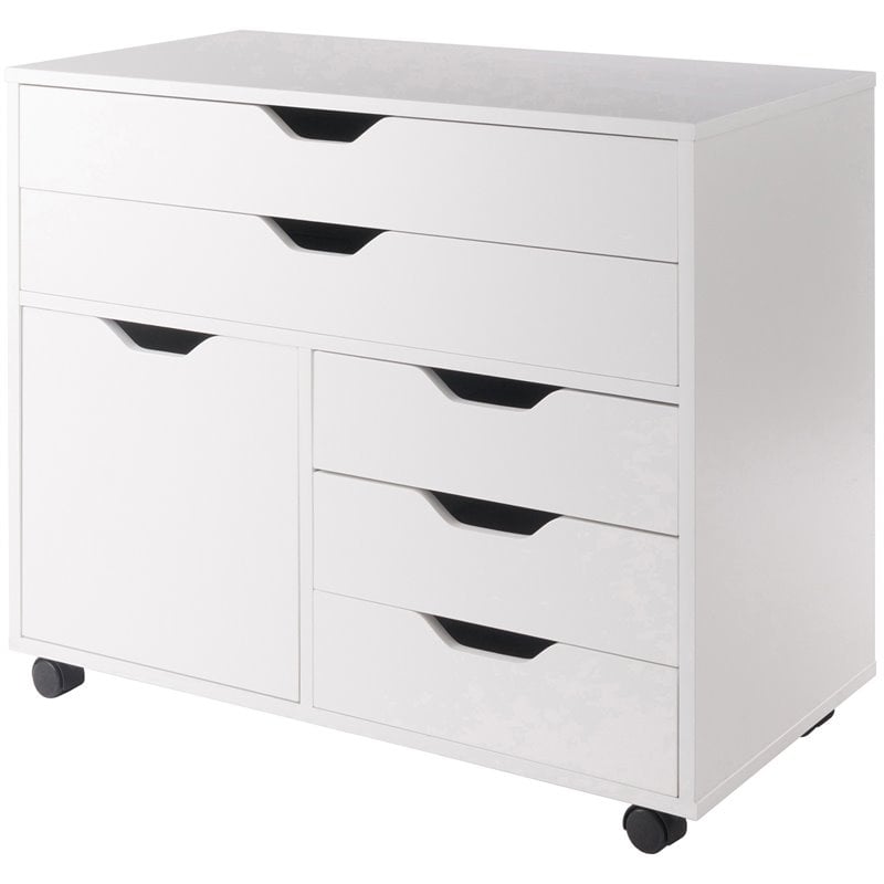 Pemberly Row 3-Section Mobile Contemporary Wood Storage Cabinet in White