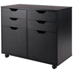Pemberly Row 2-Section Mobile Contemporary Wood Storage Cabinet in Black