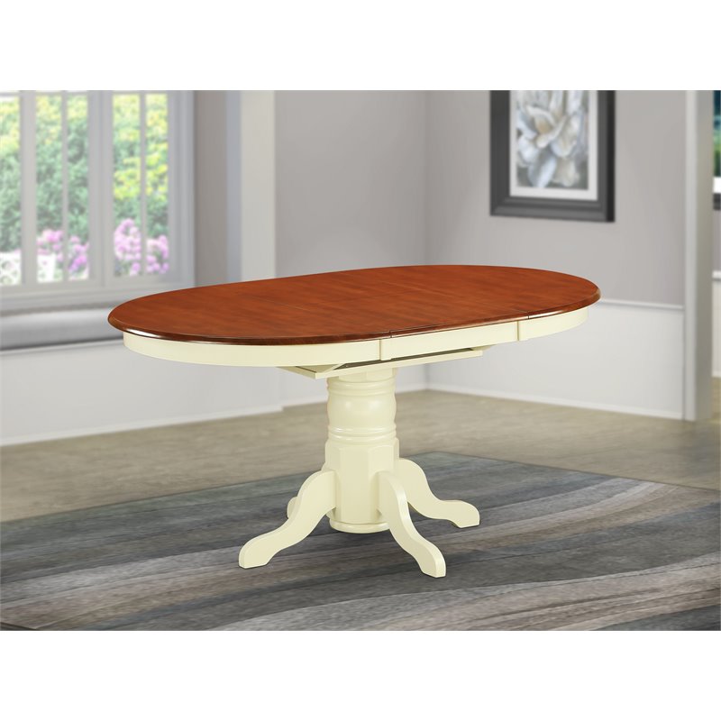 Pemberly Row Oval Wood Butterfly Leaf Dining Table in Cherry/White